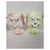 Egg Cups - Vintage Japan Ceramic Animal Figurine Set (Bunny, Dog, Cats) - 4pc
