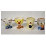 Vintage Ceramic Egg Cups - Animal-Shaped Set (Lot of 4)