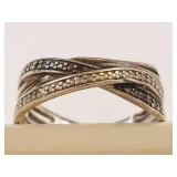 Sterling Silver 925 SUN Crossover Multi Band Ring Clear Accent Stones Size 8