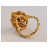 Gold Tone Sterling Silver Red Marquise & Clear Stone Cocktail Ring Size 7