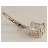 Sterling Silver 925 Cushion Cut Clear Stone Leverback Drop Earrings