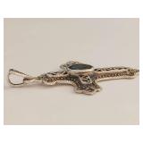 Sterling Silver 925 Blue Stone Marcasite Ornate Cross Pendant Marked KD