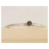 Sterling Silver Thin Stacking Ring w/ Small Black Round Stone, Bezel Set, Size 6