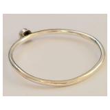 Sterling Silver Thin Stacking Ring w/ Small Black Round Stone, Bezel Set, Size 6