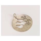 Sterling Silver Tone Dove Olive Branch Cutout Round Pendant Charm Small Jewelry