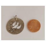 Sterling Silver Tone Dove Olive Branch Cutout Round Pendant Charm Small Jewelry