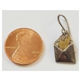 Sterling Silver Envelope Heart Dangle Earrings Artisan Signed EF Two Tone