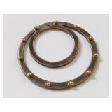 Sterling Silver 925 Double Circle Pendant with Gold-Tone Bead Accents