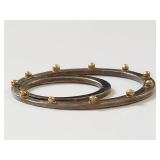 Sterling Silver 925 Double Circle Pendant with Gold-Tone Bead Accents