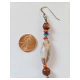Sterling Silver Artisan Beaded Dangle Earrings Marbled Stone Goldstone Glass Drops