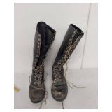 Vintage Leather Work Boots with Gauntlet Gloves - Used Condition