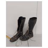 Vintage Leather Work Boots with Gauntlet Gloves - Used Condition