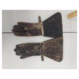 Vintage Leather Work Boots with Gauntlet Gloves - Used Condition