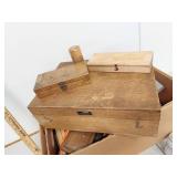 Lot of Vintage Wooden Toolboxes and Miscellaneous Items - R.B. Tools, Nippon Kogaku