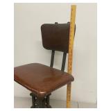 Vintage Industrial Adjustable Metal Swivel Office Chair on Casters Brown Upholstered Seat Back