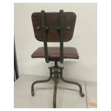 Vintage Industrial Adjustable Metal Swivel Office Chair on Casters Brown Upholstered Seat Back