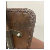 Vintage Industrial Adjustable Metal Swivel Office Chair on Casters Brown Upholstered Seat Back