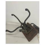 Vintage Industrial Adjustable Metal Swivel Office Chair on Casters Brown Upholstered Seat Back