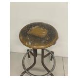 Vintage industrial metal shop stool with round padded seat rustic lab garage chair