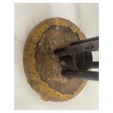 Vintage industrial metal shop stool with round padded seat rustic lab garage chair