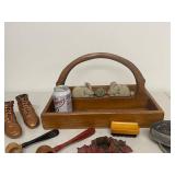 Vintage Bunny Wood Caddy, Bronzed Baby Shoes, France Cutters & Misc Kitchen Decor Lot