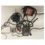 Vintage Bellows transformer, Kingston battery charger, Dictograph phono unit and lamp parts lot