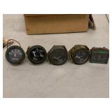 Vintage Panel Gauge Lot Stewart Warner AC Smiths Ammeter Temp Fuel Level Instruments Set of 5