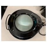 Pair Black Swing Arm Magnifier Desk Lamps with Clamp Mount and Glass Lens Inspection Lights