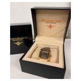 Stührling Original Skeleton Watch - Rose Gold Tone Rectangular Case, Leather Band