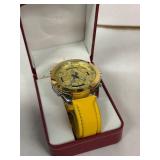 Jacob & Co Five Time Zone Watch - Gold Dial, Yellow Leather Strap