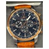 Invicta Signature II Collection Chronograph Watch - Rose-Gold Bezel, Black Dial, Brown Leather