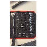 SOCKET set, jumper cables, axe, and flash light