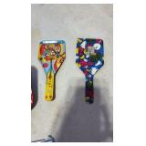VINTAGE tin litho toy noise makers; mid-century Eagle cap gun