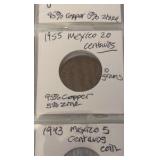 (1) SHEET foreign coins from Mexico Cantavos, Czech Republic, and Canada