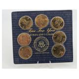 Reader's Digest Presidential Coins Set - 8 Brass Medallions on Display Card
