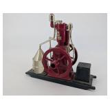 Miniature Steam Engine Model - Red Cast Iron with Brass Piping & Flywheel