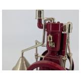 Miniature Steam Engine Model - Red Cast Iron with Brass Piping & Flywheel