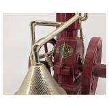 Miniature Steam Engine Model - Red Cast Iron with Brass Piping & Flywheel
