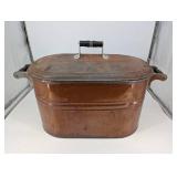 Antique Vintage Copper Wash Tub with Lift-Off Lid & Side Handles