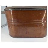 Antique Vintage Copper Wash Tub with Lift-Off Lid & Side Handles