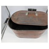 Antique Vintage Copper Wash Tub with Lift-Off Lid & Side Handles