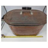 Antique Vintage Copper Wash Tub with Lift-Off Lid & Side Handles