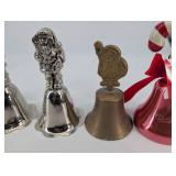 Santa Bell Set - 4 Silver Santa Bells, Brass Bell, Pink Candy-Cane Bell (6-Piece)
