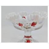NR Roberts Hand-Painted Strawberry Glass Compote - Footed Dessert Dish