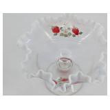 NR Roberts Hand-Painted Strawberry Glass Compote - Footed Dessert Dish