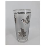Set of 6 Frosted Glass Tumblers with Etched Leaf Pattern in Gold Wire Carrier