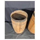 Pair of Wooden Barrels - Hooped Casks, Vintage Open-Top, ~23 in Tall