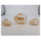 Glass Piggy Banks (Lot of 3) - Hammered Clear Pink Glass Pigs