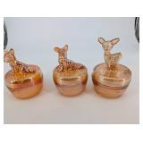 Amber Glass Jars with Deer Topper Lids (Lot of 3)