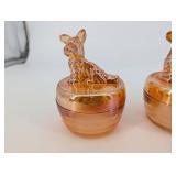 Amber Glass Jars with Deer Topper Lids (Lot of 3)